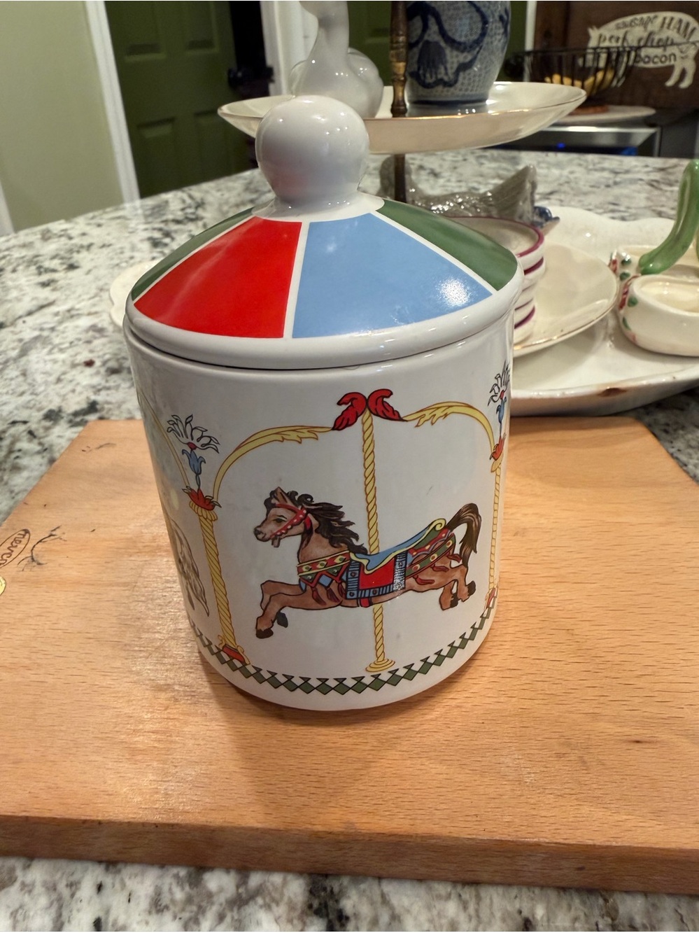Carousel Horse Ceramic Canister with Colorful Lid